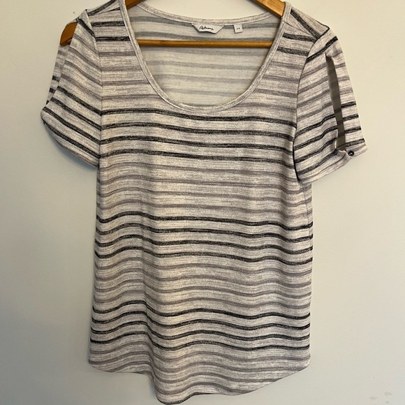 Reitmans Striped Short Sleeve Top - Gray and Black - Picture 2 of 5